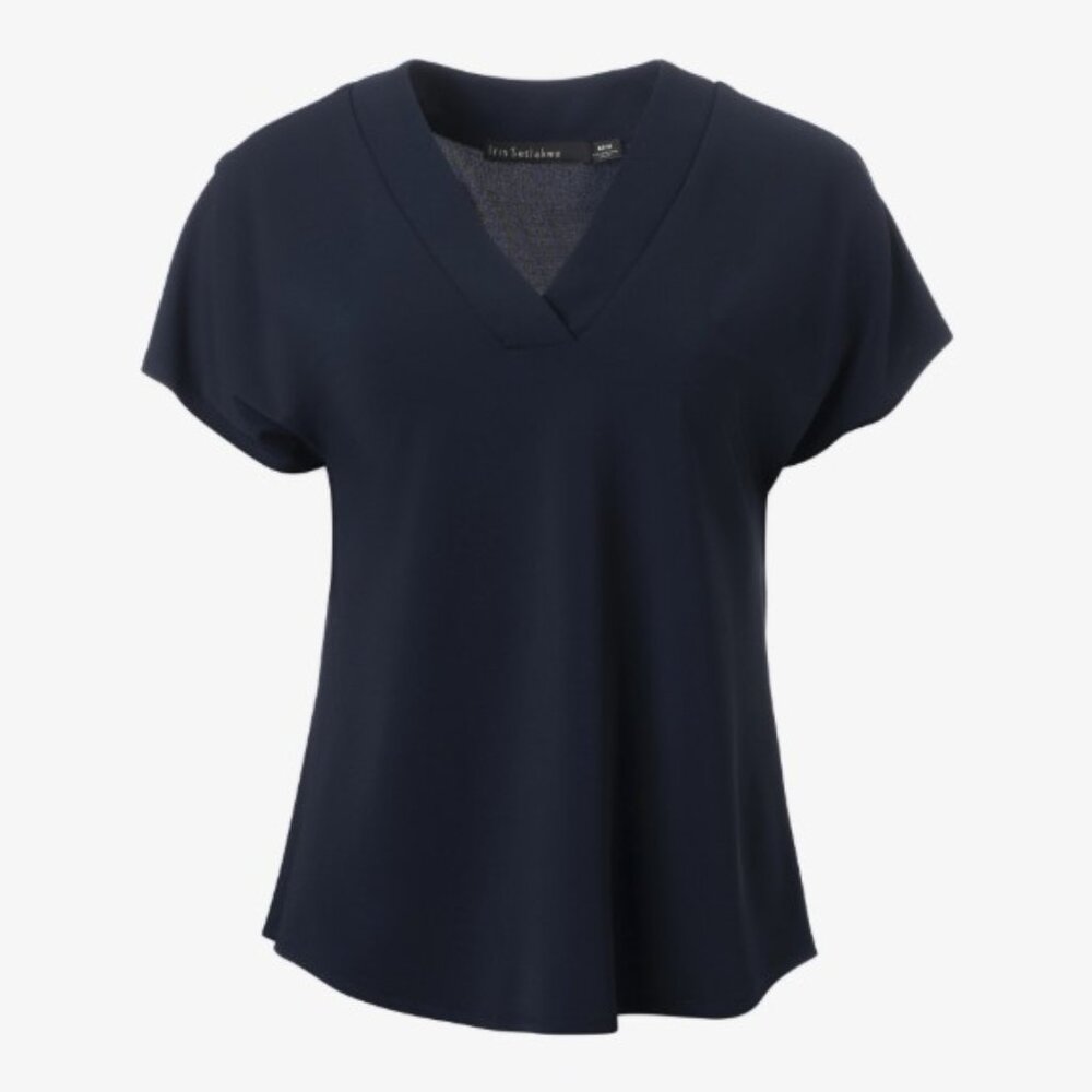 NWT Iris Setlawke Designer V Neck Basic Navy T-shirt Sz L Made in Canada